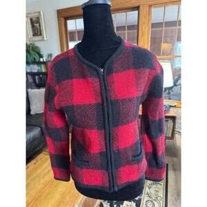 Vintage Requirements 100% Wool Buffalo Plaid Zip Cardigan Sweater Women’s S